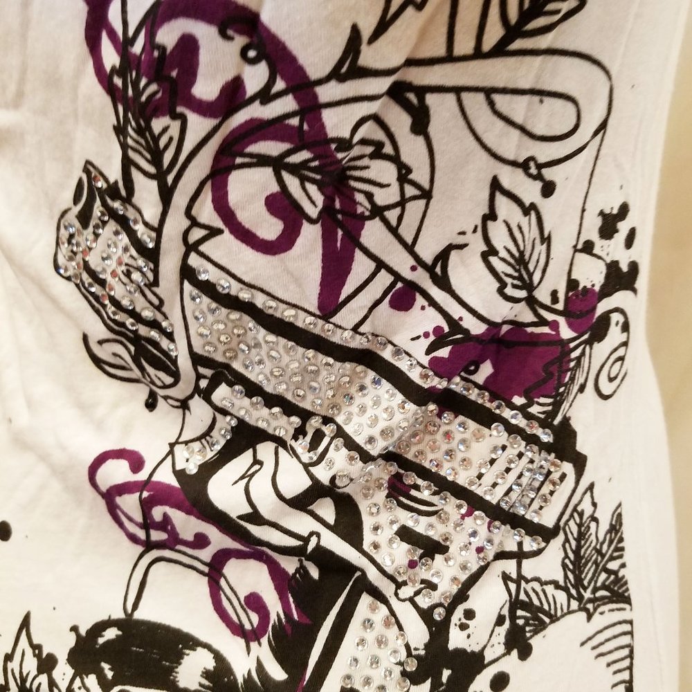 CRASH and BURN 3/4 sleeved T SHIRT with Rhinestones S M L - Picture 4 of 4